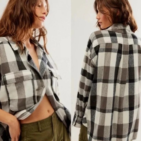 We The Free Tops - We The Free/Free People Izzy Cargo Plaid Flannel Shirt Size Large
